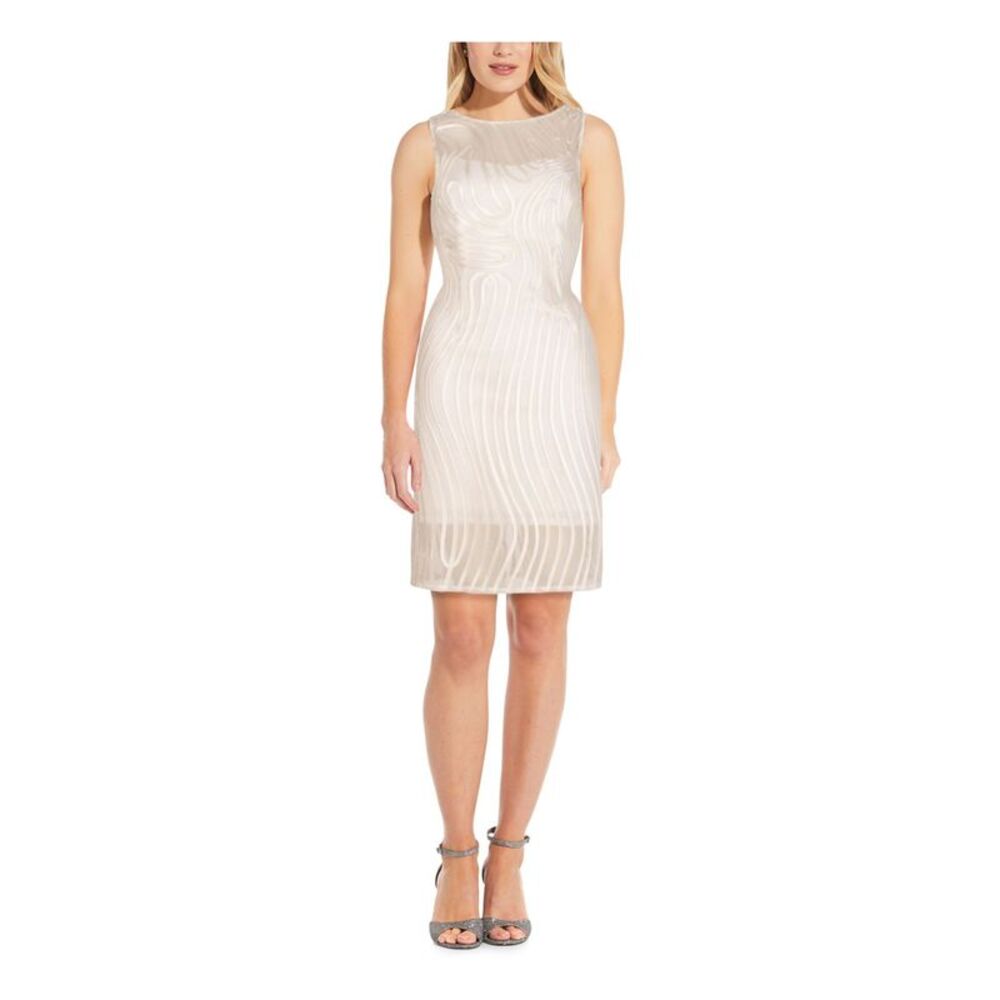 ADRIANNA PAPELL Ivory Sleeveless Above The Knee Dress 12